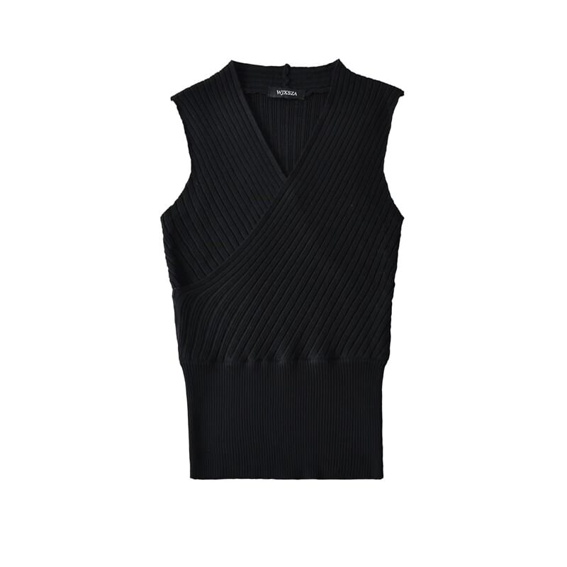 Sleeveless V-Neck Plain Knit Top