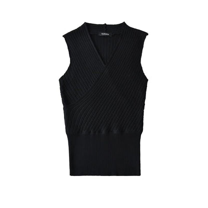 Sleeveless V-Neck Plain Knit Top