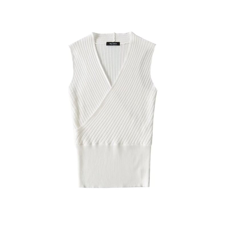 Sleeveless V-Neck Plain Knit Top