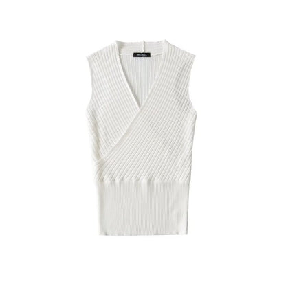Sleeveless V-Neck Plain Knit Top