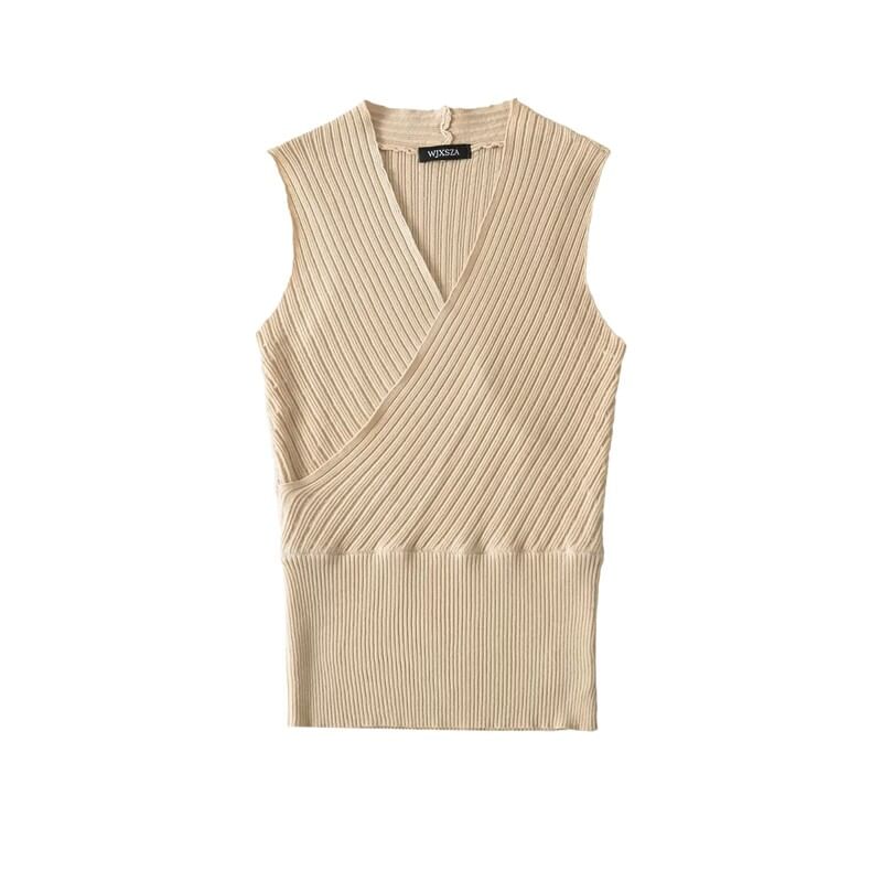 Sleeveless V-Neck Plain Knit Top