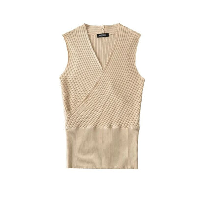 Sleeveless V-Neck Plain Knit Top