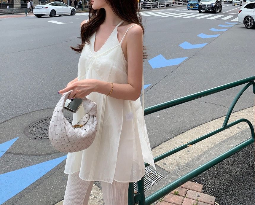 V-Neck Plain Flowy Camisole Top