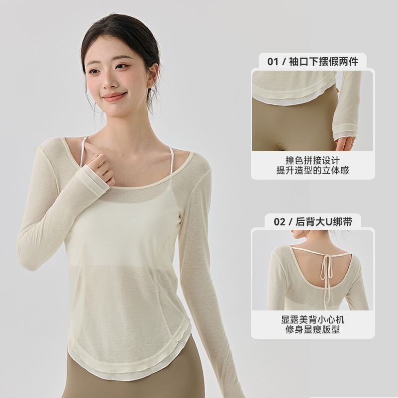 Long-Sleeve Plain Open Back T-Shirt