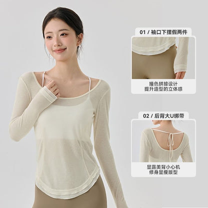 Long-Sleeve Plain Open Back T-Shirt