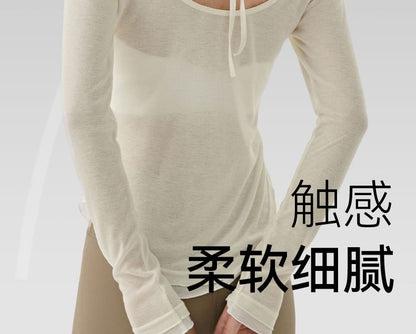 Long-Sleeve Plain Open Back T-Shirt