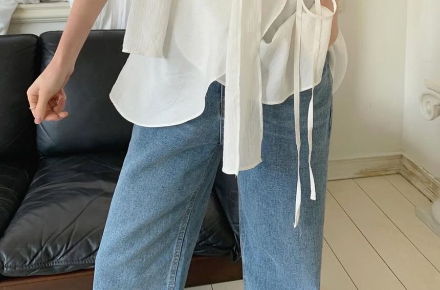 V-Neck Plain Ruffle Asymmetrical Camisole Top