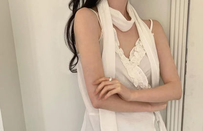 V-Neck Plain Ruffle Asymmetrical Camisole Top