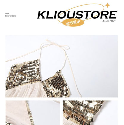 Sequined Flowy Halter Neck Top or Mini Pencil Skirt