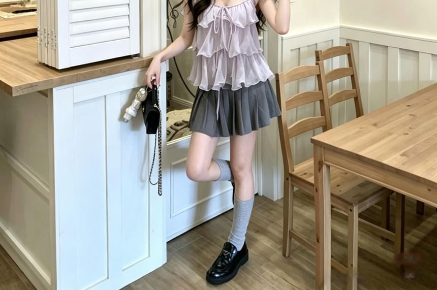 Scoop Neck Ruffle Trim Sleeveless Top