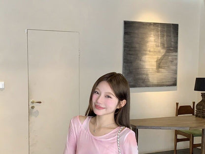 Long Sleeve Mock Two Piece Tie-Dye Tee
