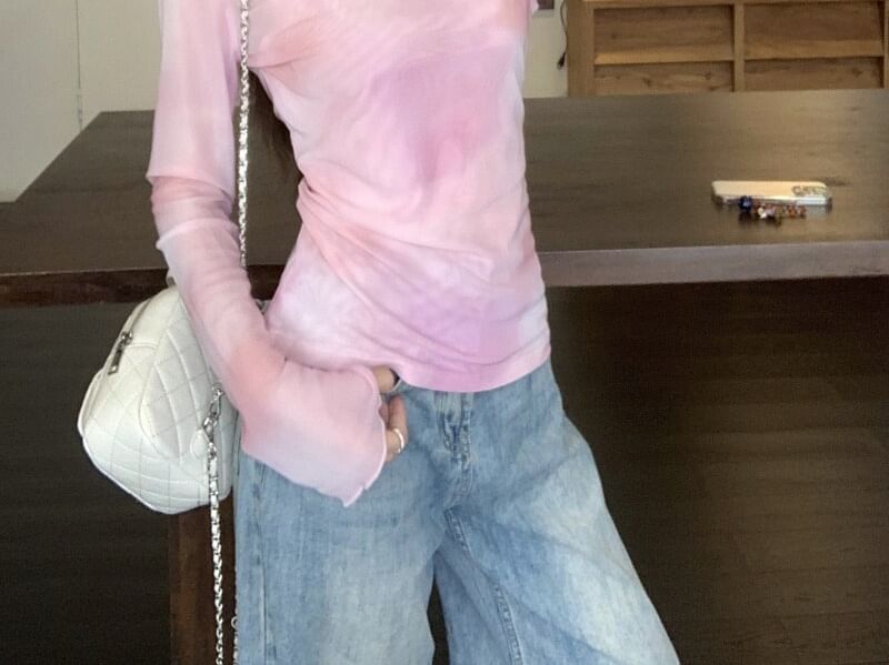 Long Sleeve Mock Two Piece Tie-Dye Tee