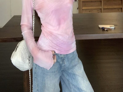 Long Sleeve Mock Two Piece Tie-Dye Tee