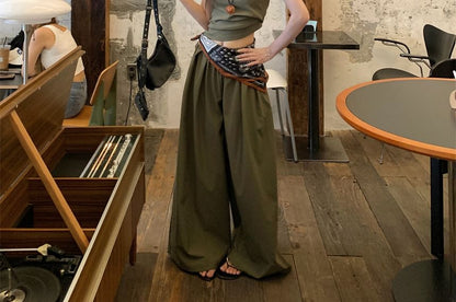 Crew Neck Crop T-Shirt with Wide Leg Pants and Scarf