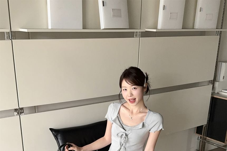 Short Sleeve Scoop Neck Mock Two Piece Blouse