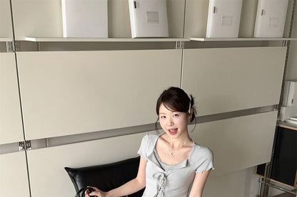 Short Sleeve Scoop Neck Mock Two Piece Blouse