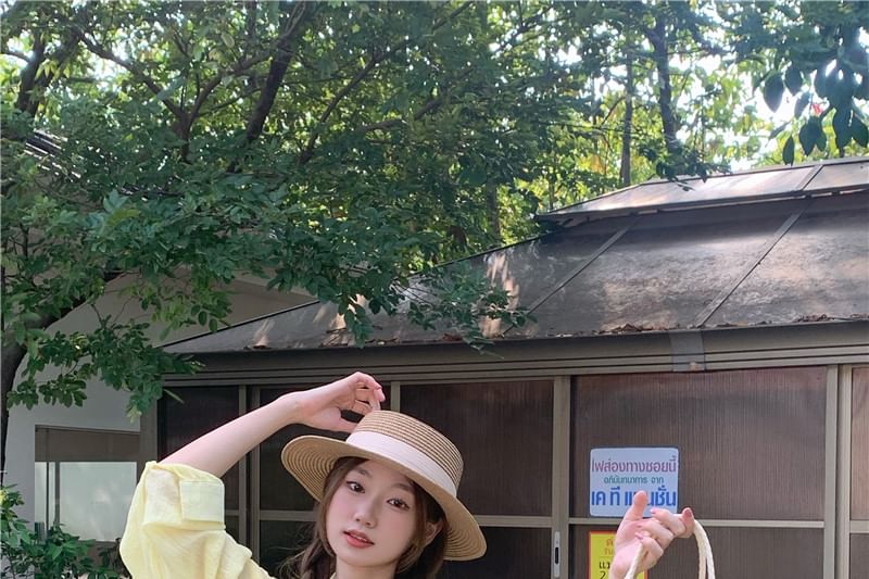 Plain Button-Up Shirt with Collar and Long Sleeves
