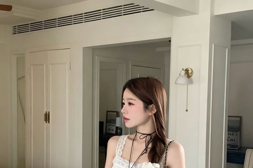 Square Neck Button Detail Spaghetti Strap Camisole