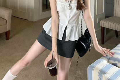 Square Neck Button Detail Spaghetti Strap Camisole