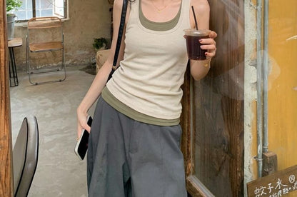 Scoop Neck Mock Two Piece Tank Top
