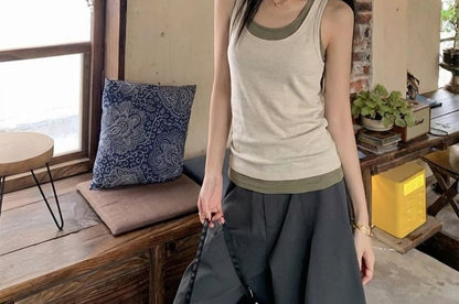 Scoop Neck Mock Two Piece Tank Top