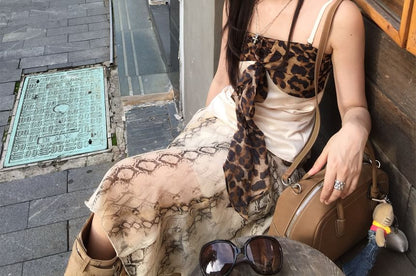 Leopard Panel Camisole with Snake Print Midi Skirt Set