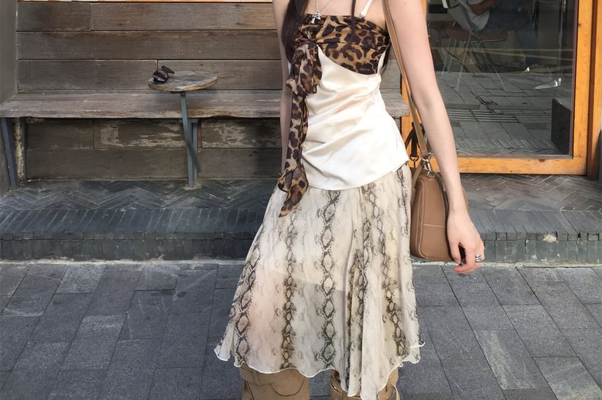 Leopard Panel Camisole with Snake Print Midi Skirt Set