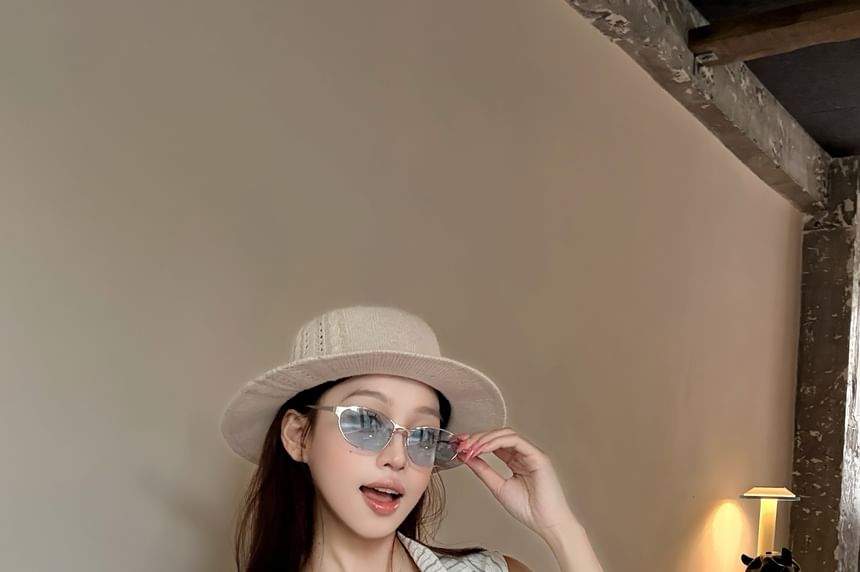 Collared Striped Button Up Sleeveless Shirt