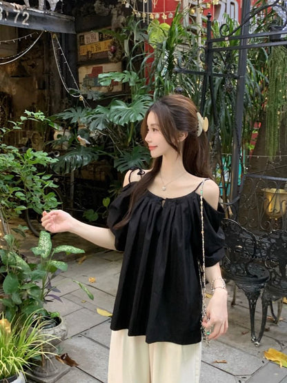 Elbow Sleeve Cold Shoulder Blouse