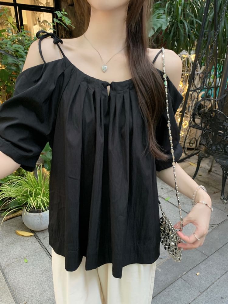 Elbow Sleeve Cold Shoulder Blouse