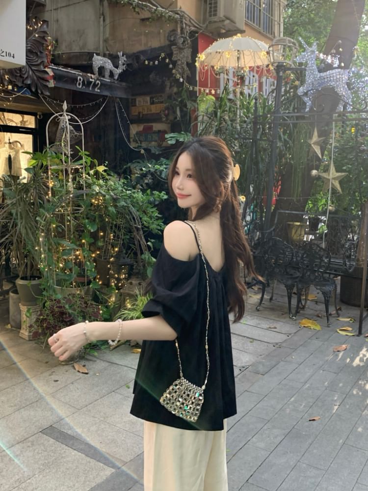 Elbow Sleeve Cold Shoulder Blouse