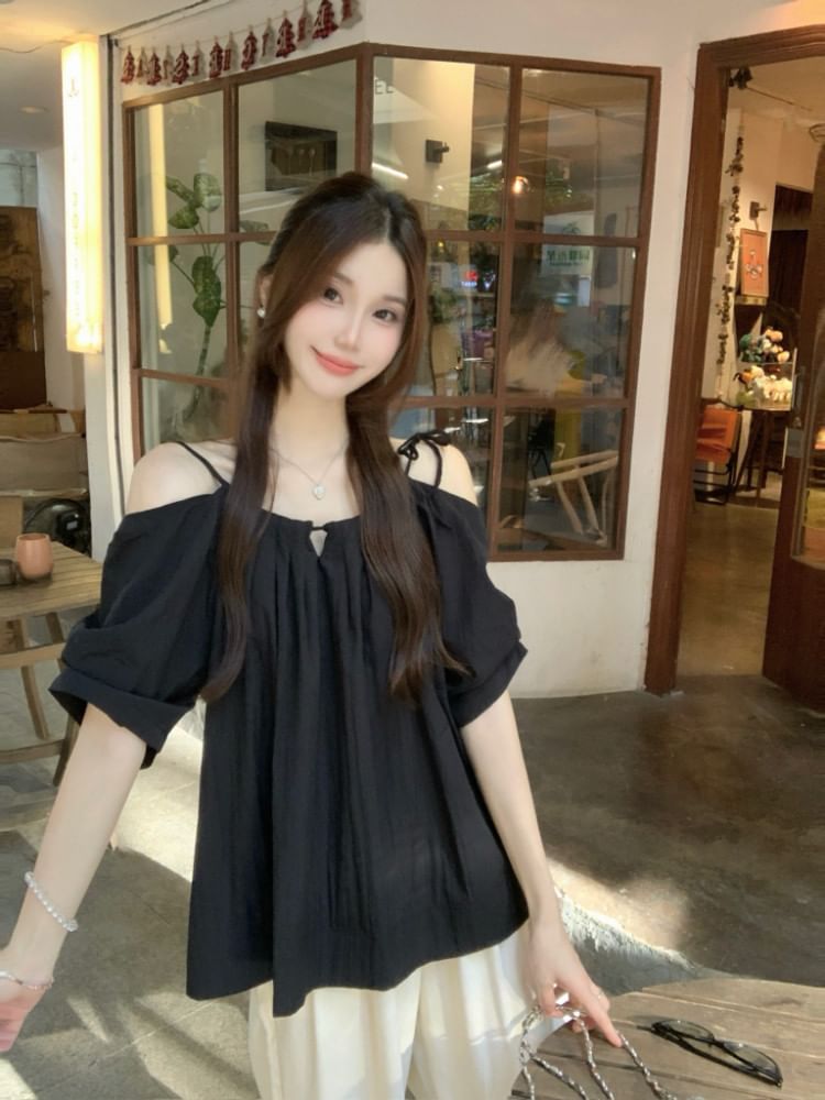 Elbow Sleeve Cold Shoulder Blouse