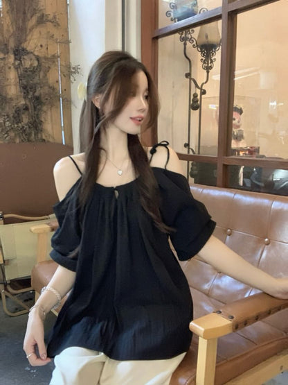 Elbow Sleeve Cold Shoulder Blouse