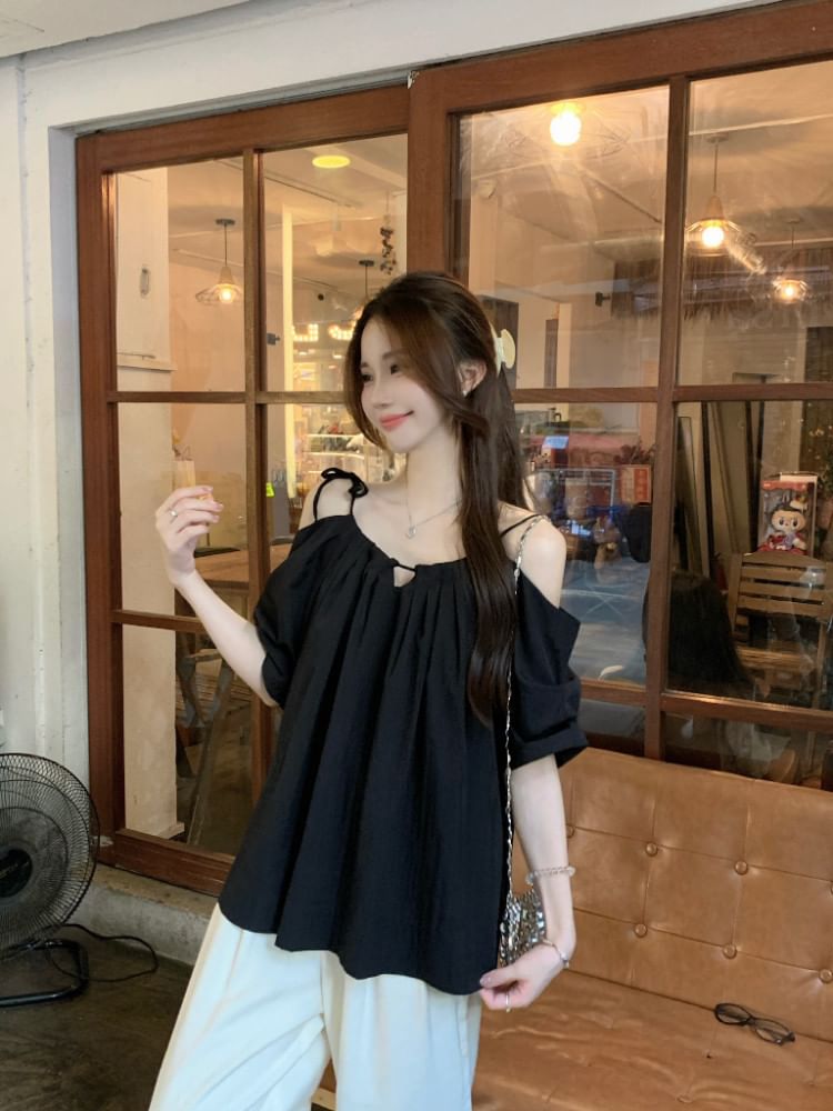 Elbow Sleeve Cold Shoulder Blouse