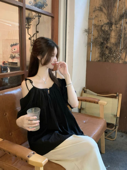 Elbow Sleeve Cold Shoulder Blouse