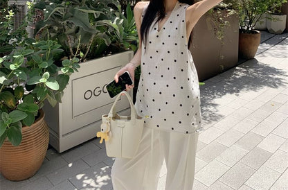 V-Neck Sleeveless Dotted Top