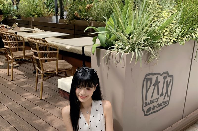 V-Neck Sleeveless Dotted Top