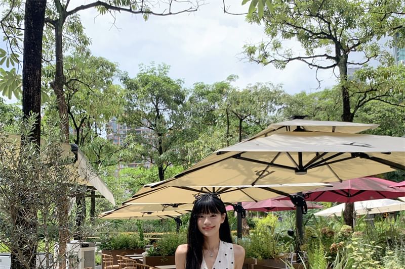 V-Neck Sleeveless Dotted Top