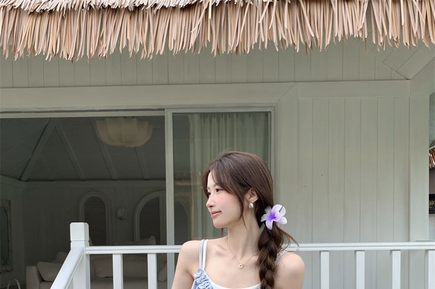 Set: Spaghetti Strap Scoop Neck Dotted Ruffle Camisole and Solid Camisole