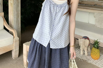 Set: Spaghetti Strap Scoop Neck Dotted Ruffle Camisole and Solid Camisole