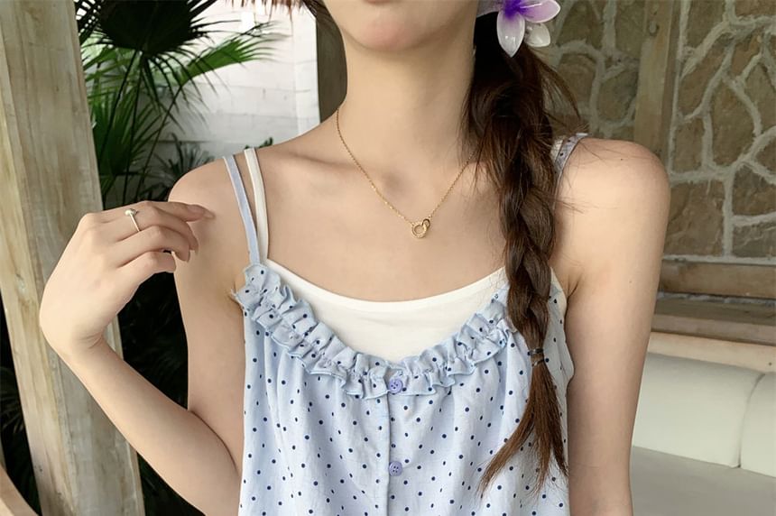 Set: Spaghetti Strap Scoop Neck Dotted Ruffle Camisole and Solid Camisole
