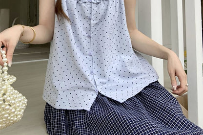 Set: Spaghetti Strap Scoop Neck Dotted Ruffle Camisole and Solid Camisole