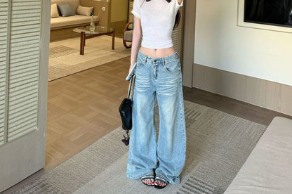 Crew Neck Short Sleeve Lace Trim Crop T-Shirt