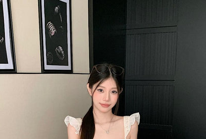 Spaghetti Strap Square Neck Lace Trim Camisole Top