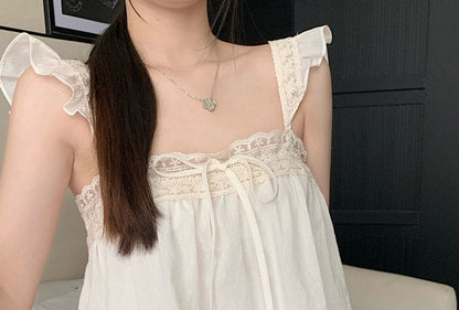 Spaghetti Strap Square Neck Lace Trim Camisole Top