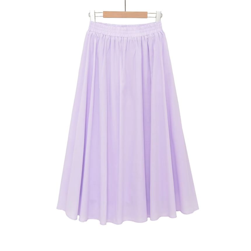 High Waist Plain Midi A-Line Skirt