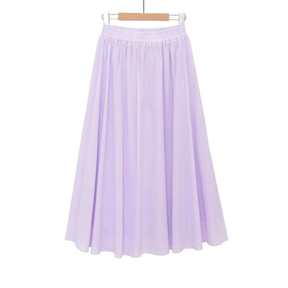 High Waist Plain Midi A-Line Skirt
