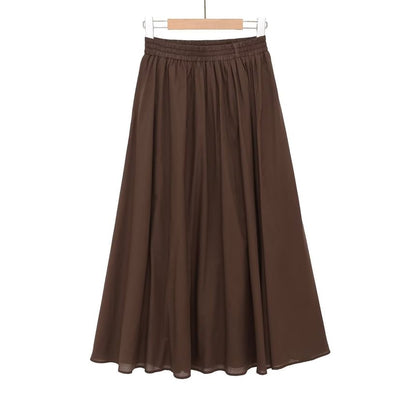 High Waist Plain Midi A-Line Skirt
