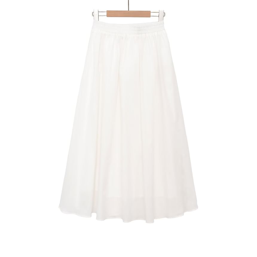 High Waist Plain Midi A-Line Skirt