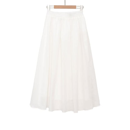 High Waist Plain Midi A-Line Skirt